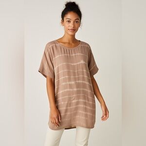PUREJILL Silk Fawn Ombre Tye Dye Beachy Short Sleeve Popover Boho Tunic